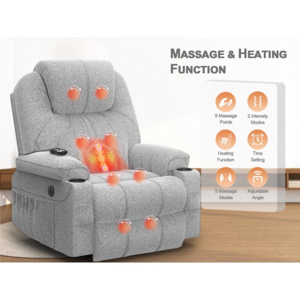 BareTay Recliner Armchair Lift Chair For the Elderly, Power Recliner Chair with Massage & Heat, Extended Footrest, Type C+USB Ports, 2 Cup Holders, Dual Side Pockets Reclining Chairs Lounge Sofa