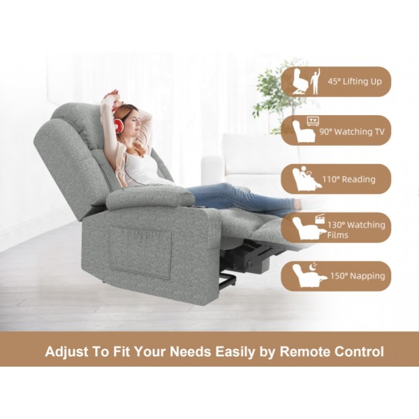 BareTay Lift Chairs Recliner Chairs For the Elderly with Massage & Heat, Extended Footrest Padded Backrest & Seat, USB+Type C Ports, 2 Cup Holders 2 Side Pockets