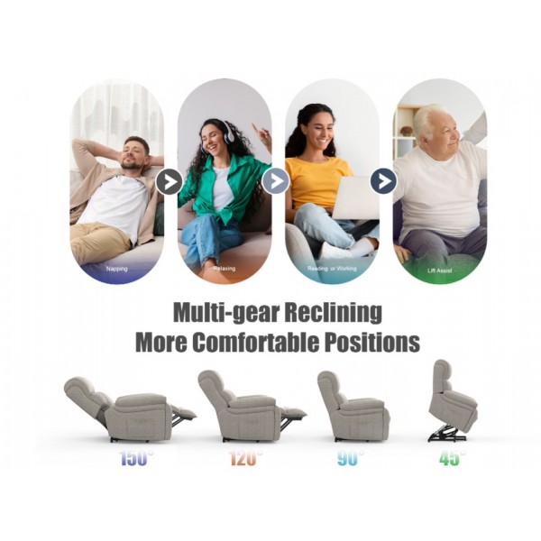 BareTay Lift Chair Recliners for Elderly, Recliner Chair with Massage&Heat, Extended Footrest, Oversized Recliners Armchair Lounge Sofa with Type C+USB Ports