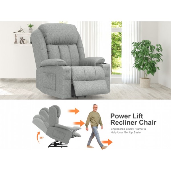 BareTay Lift Chairs Recliner Chairs For the Elderly with Massage & Heat, Extended Footrest Padded Backrest & Seat, USB+Type C Ports, 2 Cup Holders 2 Side Pockets