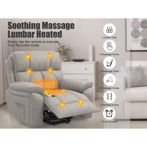 BareTay Lift Chair Recliners for Elderly, Recliner Chair with Massage&Heat, Extended Footrest, Oversized Recliners Armchair Lounge Sofa with Type C+USB Ports