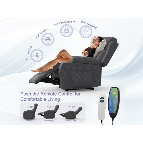 BareTay Recliner Armchair Electric Recliner Chair with Massage & Heat, Extended Footrest,Reclining Chair Lounge Sofa with Extra Pillow, Type C+USB Dual Drink Holders, 4 Side Pockets Padded Recliners