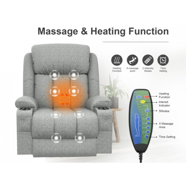 BareTay Lift Chairs Recliner Chairs For the Elderly with Massage & Heat, Extended Footrest Padded Backrest & Seat, USB+Type C Ports, 2 Cup Holders 2 Side Pockets