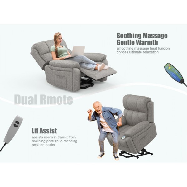 BareTay Lift Chair Recliners for Elderly, Recliner Chair with Massage&Heat, Extended Footrest, Oversized Recliners Armchair Lounge Sofa with Type C+USB Ports